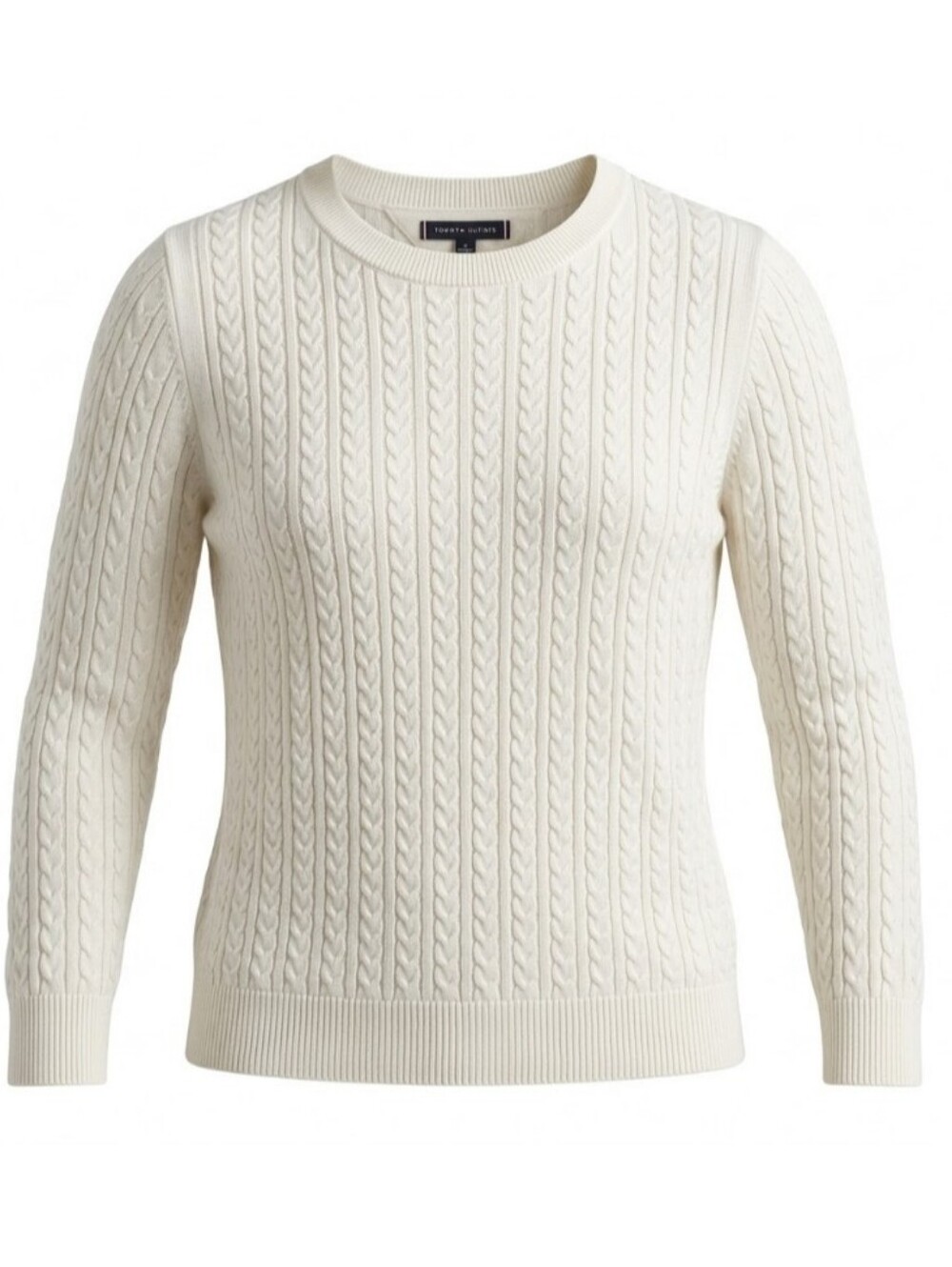 Tommy Hilfiger 100% Cotton White Cable Knit Crew Neck women Sweater Preppy Fall